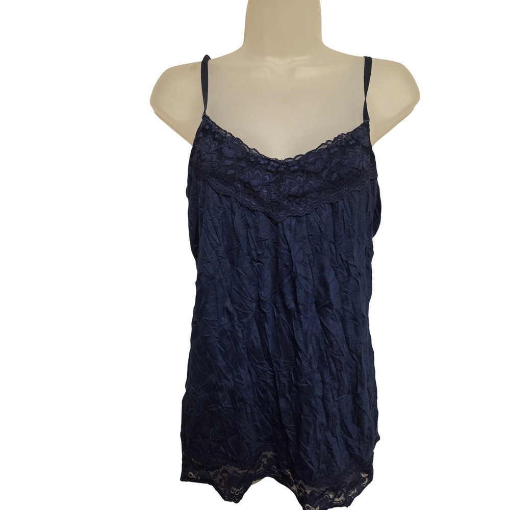 Vintage Y2K Lace Trim Cami Top Sleeveless‎ Navy Blue Casual Tank Top Women's L